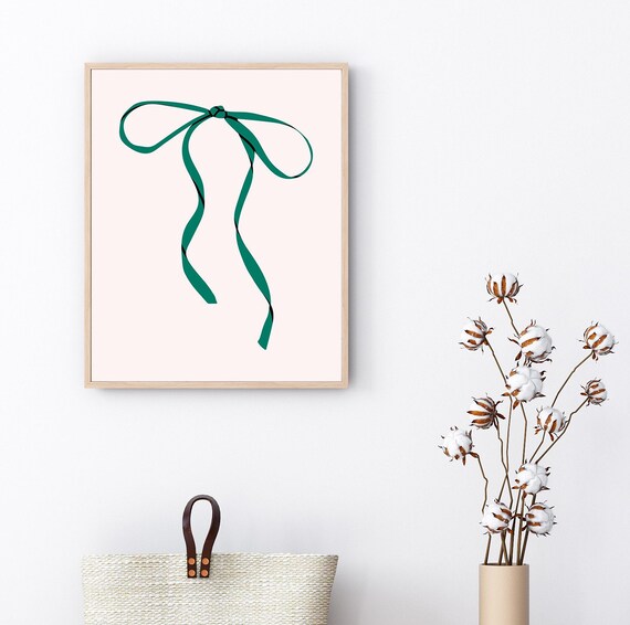 Green Ribbon Bow Minimalist Line Art Coquette Elegant Style Poster