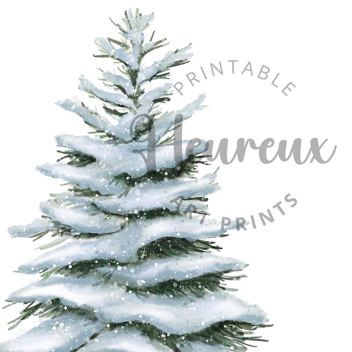 Snowy Pine Tree Watercolor Christmas Poster Minimalist Winter Holiday - Image 2