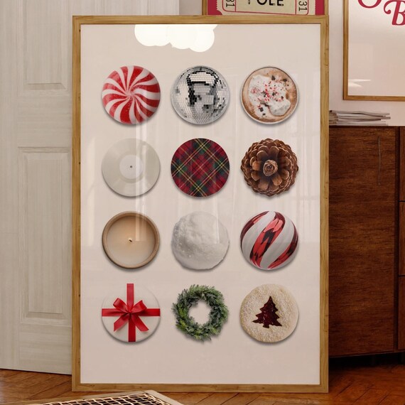 Christmas Circles Collage Cocoa Peppermint Pinecone Wall Art