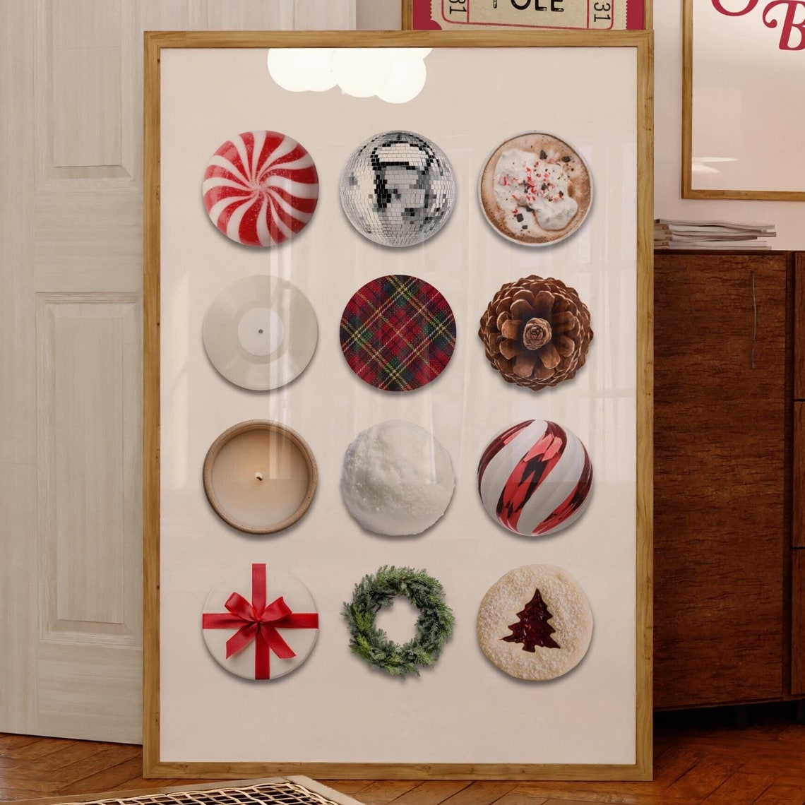 Christmas Circles Collage Cocoa Peppermint Pinecone Wall Art
