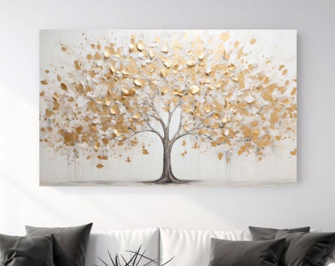 Gold Tree Abstract Art Print, Nature Wall Decor