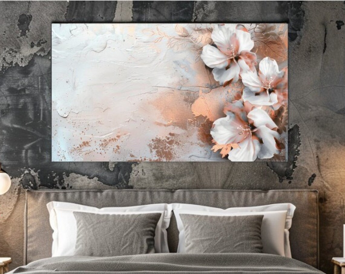 Rose Gold Floral Abstract On Textured Grey Beige Chic Floral Poster