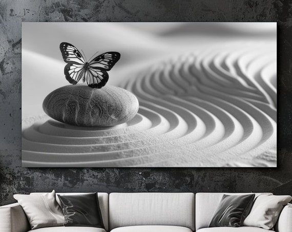 Butterfly On Stone Black And White Luxury Design Print Home Decor Wall Art Wall Art Gift Room Decor Ready To Hang
