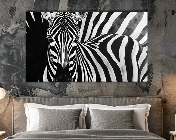Zebra Head Portrait Black White Wildlife Photography Animal Wall Art Poster