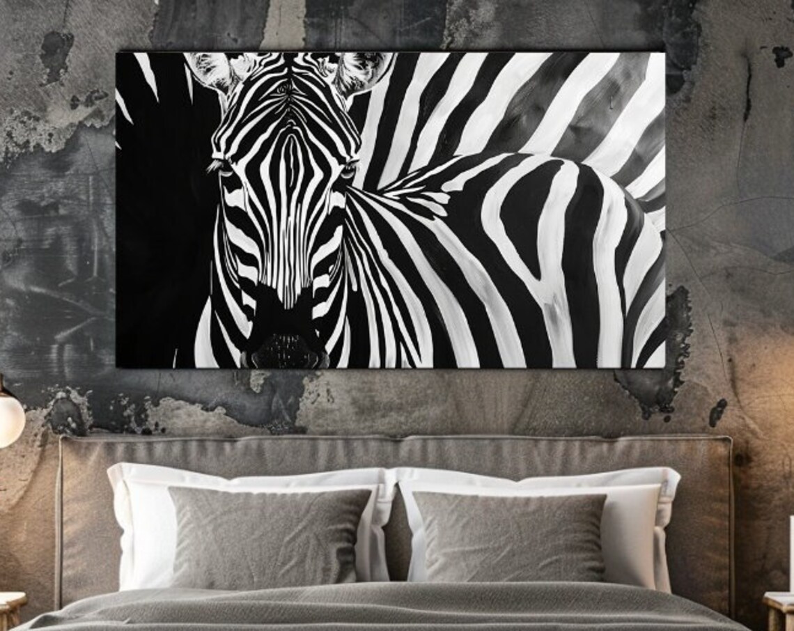 Zebra Head Portrait Black White Wildlife Photography Animal Wall Art Poster