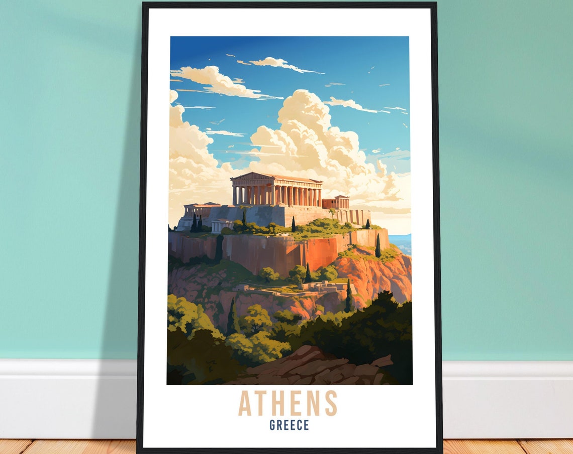 Athens Greece Sunlit Acropolis Ancient Citadel Hilltop View Poster