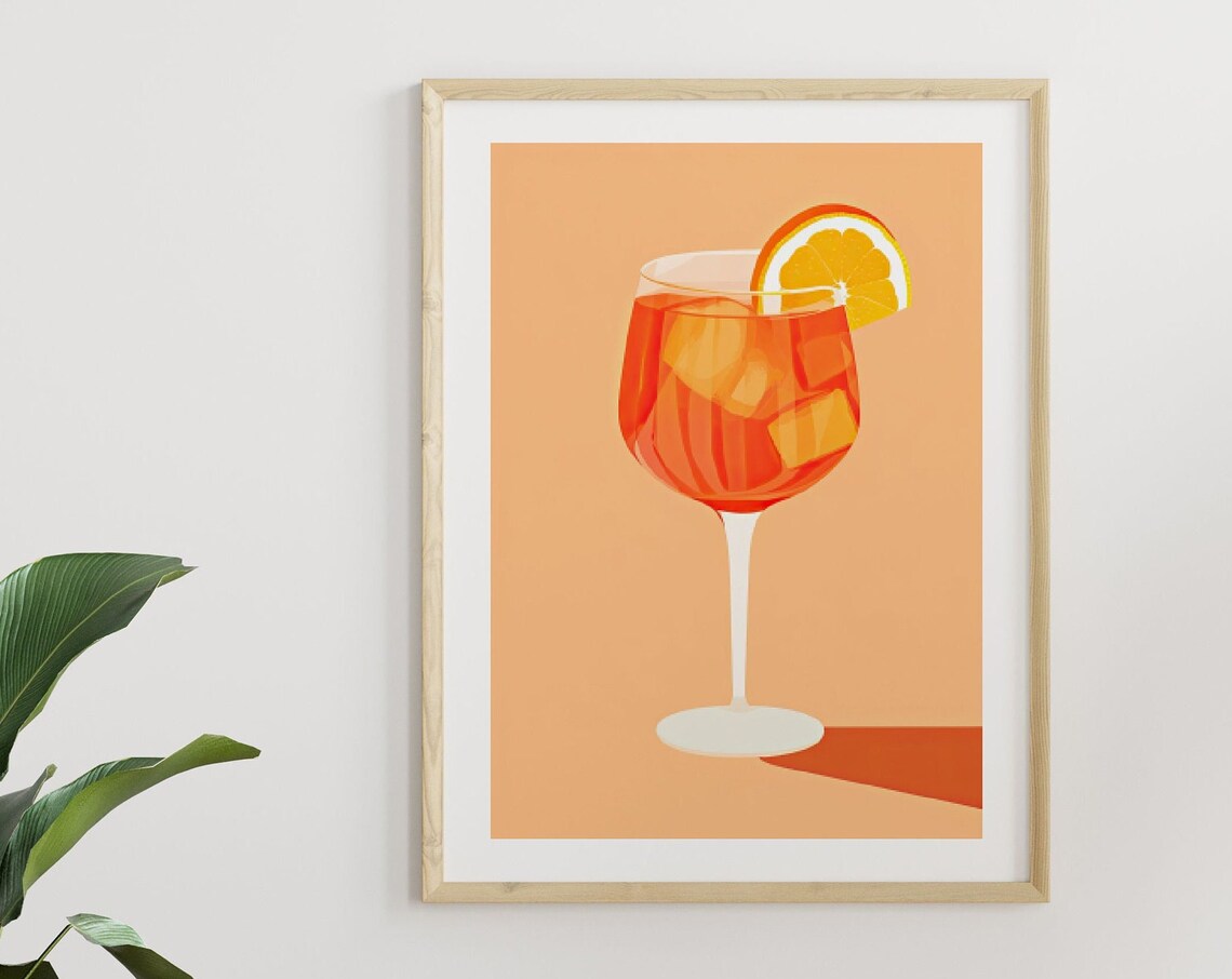 Aperol Spritz Cocktail Minimalist Bar Poster Orange Citrus Summer Drink Art