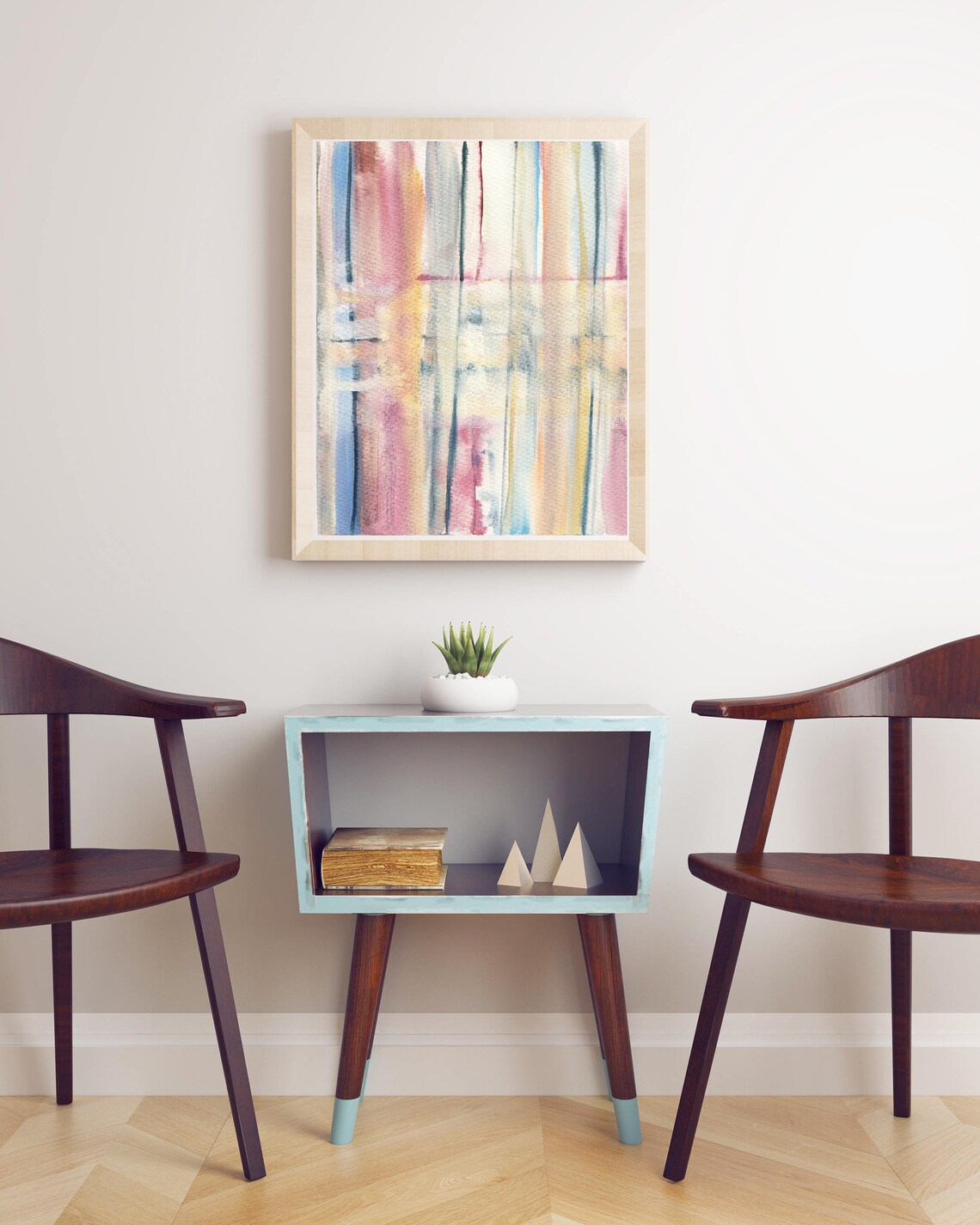 Pastel Watercolor Vertical Stripes Soft Pink Blue Yellow Wall Art - Image 3