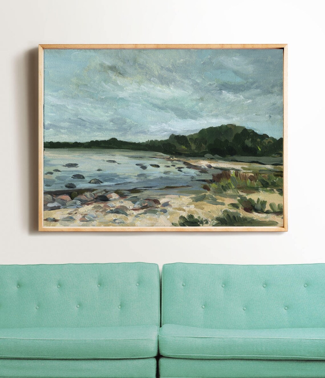 Rocky Coastal Cove Seascape Oil Painting Framed Landscape Print - Image 2