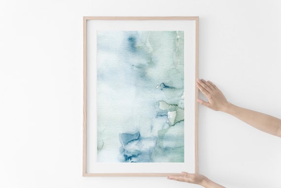 Wall Art Pastel Blue Abstract Painting Art Pale Sky Blue Art Modern Watercolor Abstract Instant Bedroom