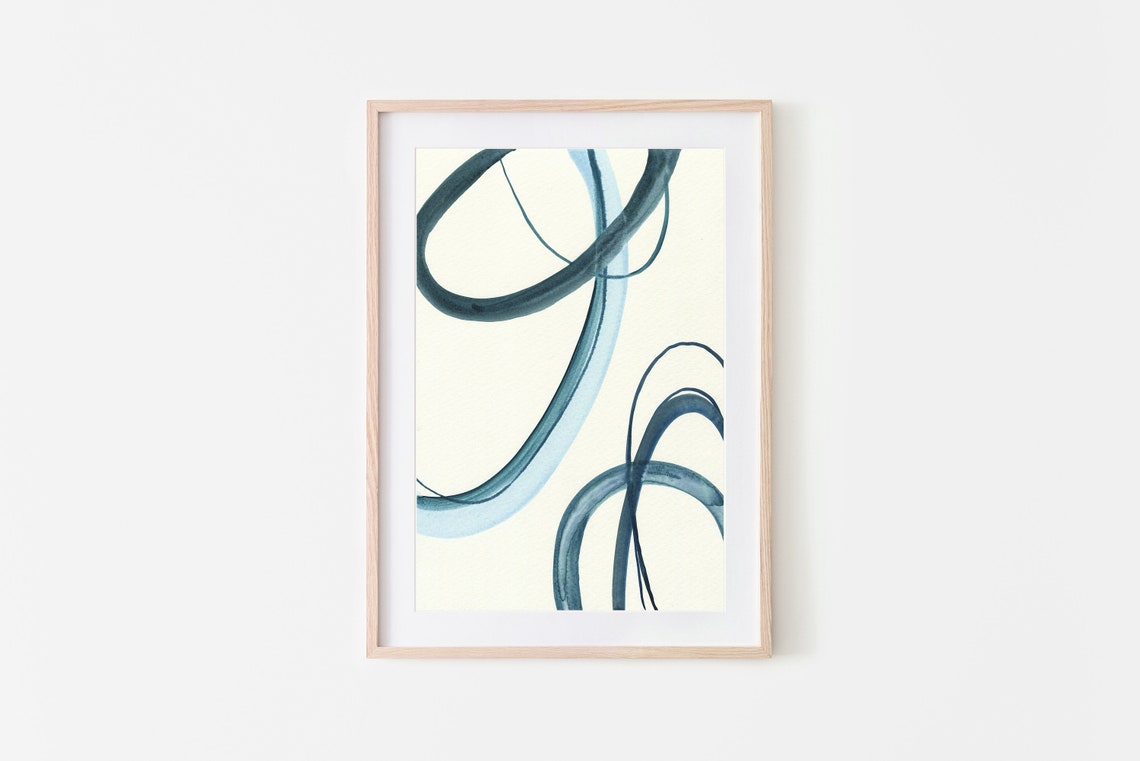 Minimalist Abstract Line Art Navy Loops On White Scandinavian Wall Art