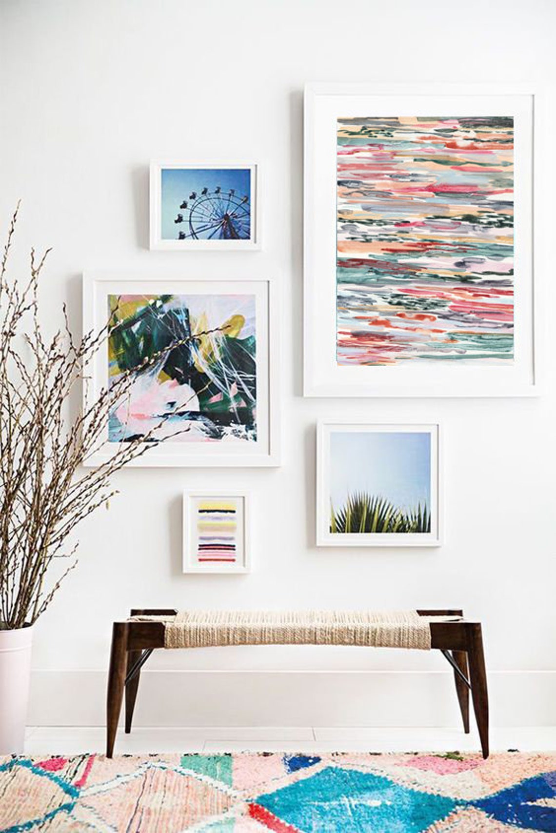 Colorful Abstract Horizontal Brushstroke Watercolor Wall Art - Image 2