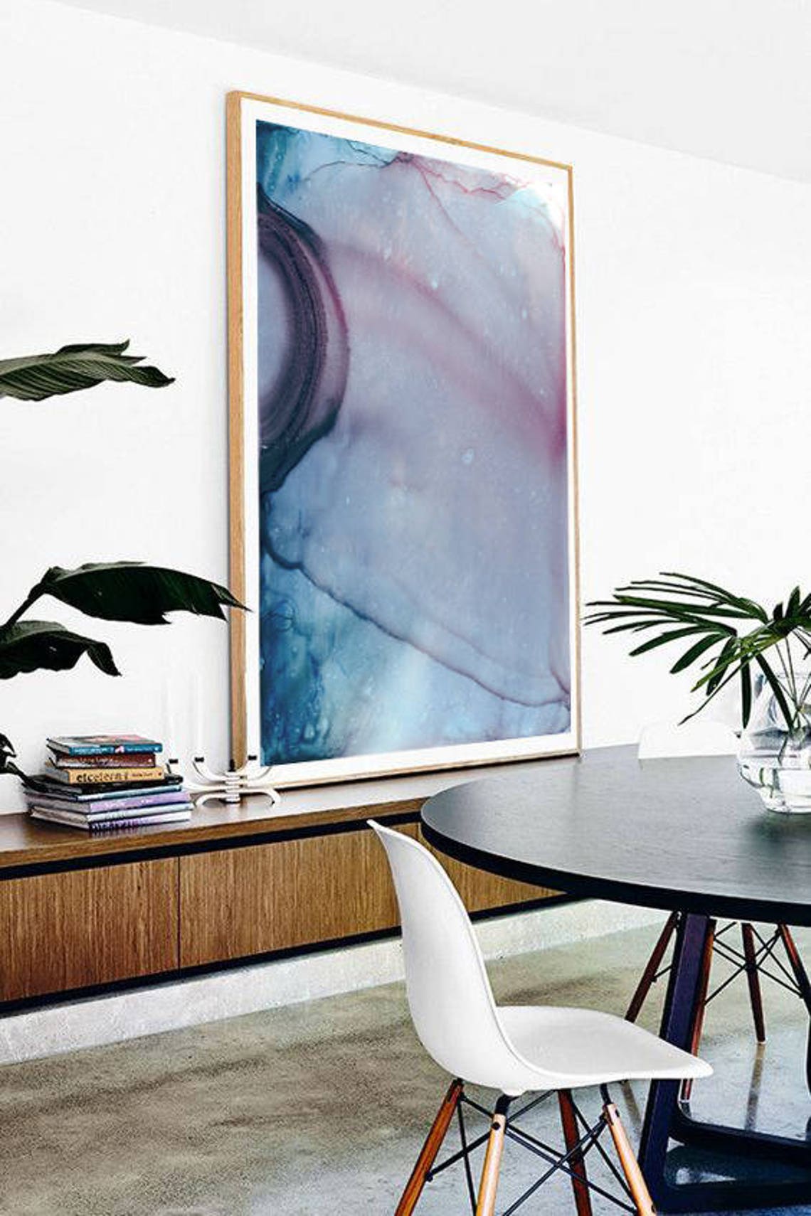 Blue Pink Alcohol Ink Abstract Flowing Marble Swirl Modern Wall Art - Image 2