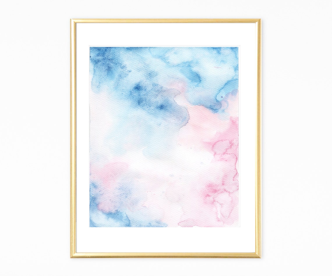 Blue And Pink Soft Watercolor Wash Dreamy Abstract Art Print - Image 2