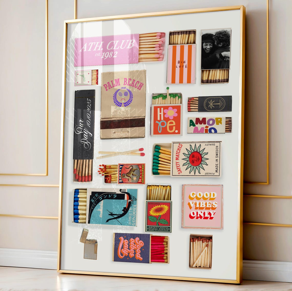 Vintage Matchbook Collage Retro Travel Keepsake Gallery Wall Art