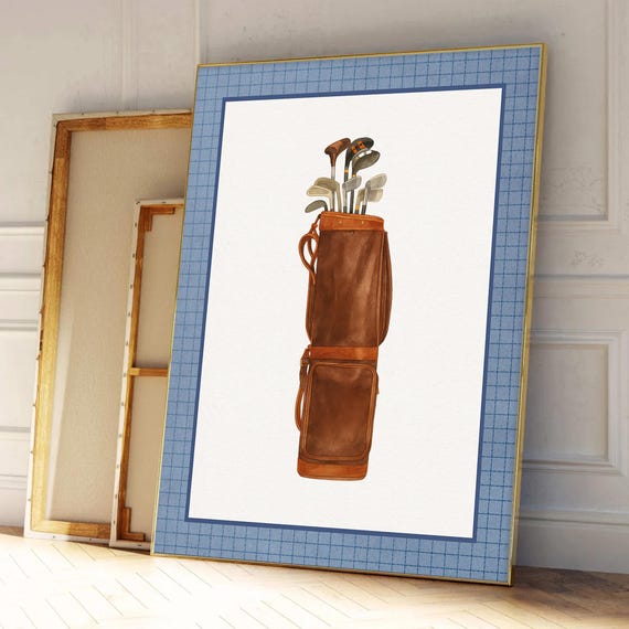 Retro Golf Clubs Navy Blue Wall Art Vintage Sports Nursery Print Boys Room Playroom Decor Eclectic Gallery