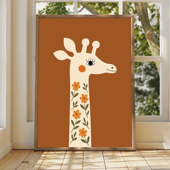 Adorable Giraffe Wall Art Cute Animal Nursery Poster Modern Kids Room Playroom Decor Baby Shower Gift