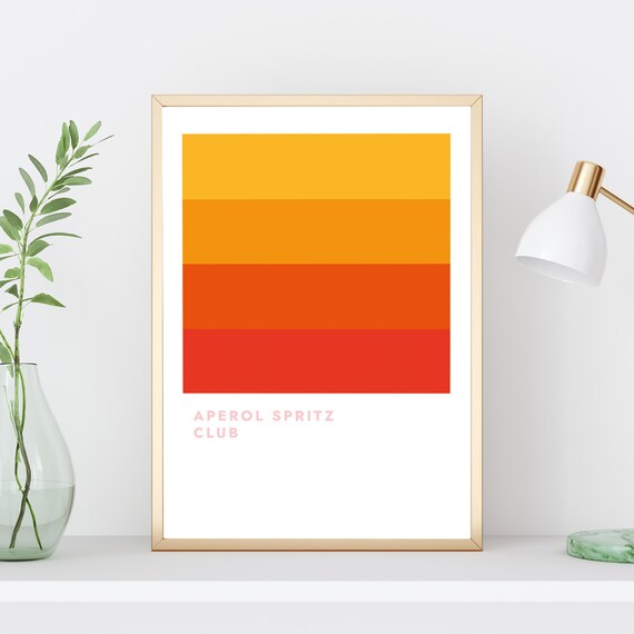Aperol Spritz Club Minimalist Retro Orange Stripe Bar Cart Poster