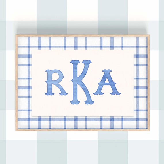 Vintage Monogram Nursery Wall Art Boy Decor Baby Name Custom Personalized Girl Initial Print
