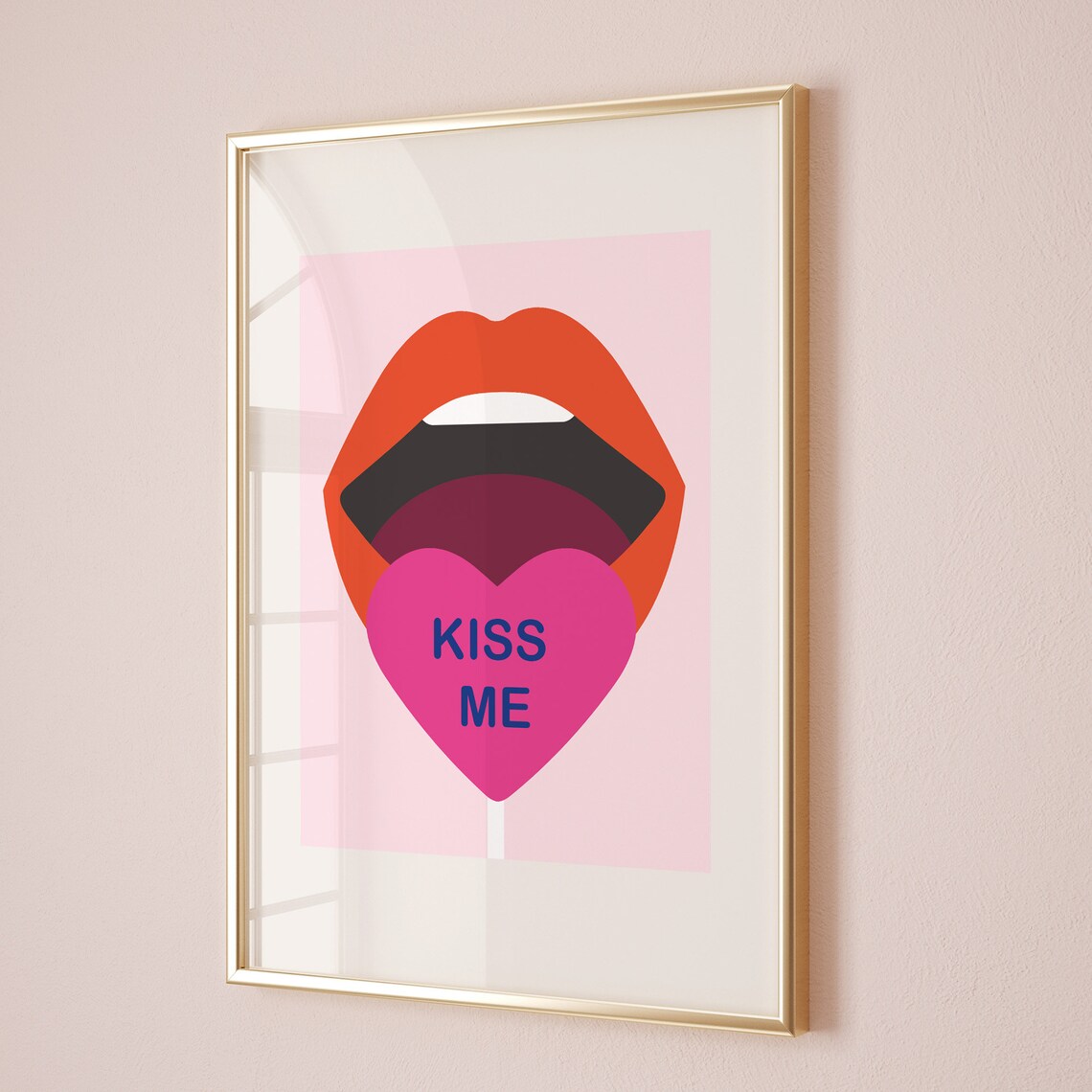 Kiss Me Pop Art Lips Heart Lollipop Pink Dorm Room Art Poster