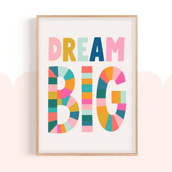 Dream Big Colorful Patchwork Block Letters Nursery Kids Room Wall Art