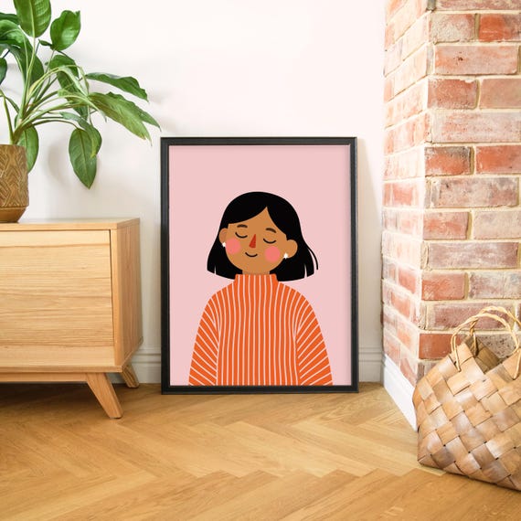 Dreaming Girl Poster Gender Neutral Nursery Art Modern Toddler Decor Whimsical Animal Scandinavian Print