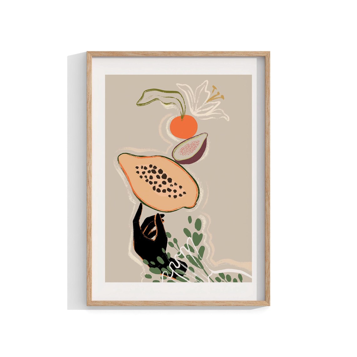 Boho Balancing Fruits, Modern Still Life Art Print