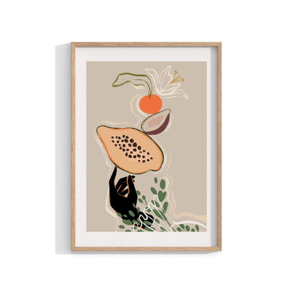 Boho Balancing Fruits, Modern Still Life Art Print