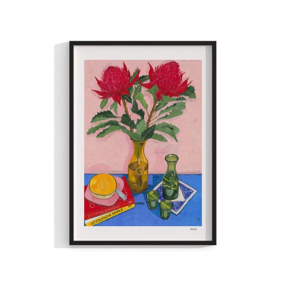 Waratahs Floral Still Life Art Print, Kitchen Decor