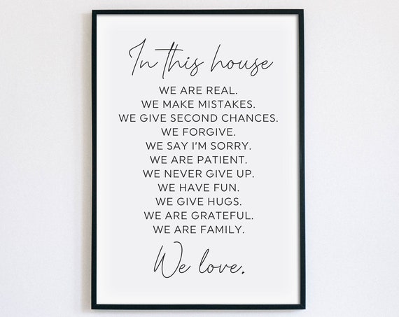 In This House Print In This House Sign House Rules Poster Living Room Wall Art Inspirational Family Quote Instant