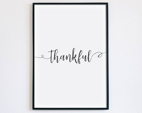 Thankful Script Calligraphy Minimalist Fall Wall Decor Poster