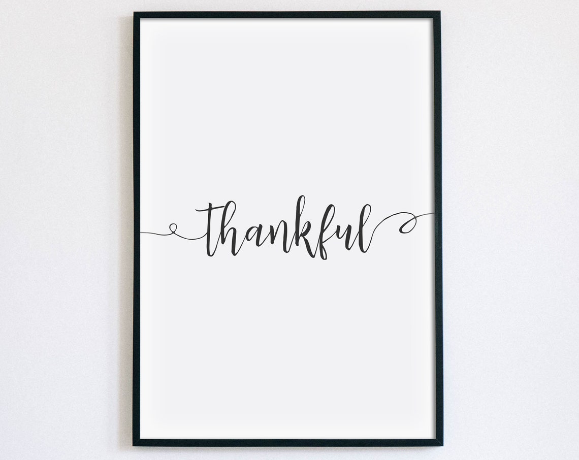 Thankful Script Calligraphy Minimalist Fall Wall Decor Poster