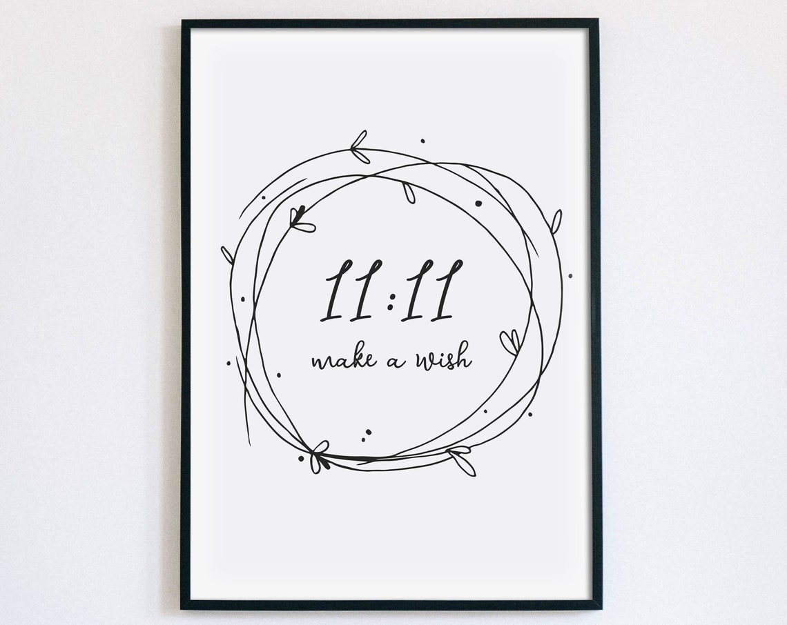 11:11 Make A Wish Angel Number Hand Drawn Wreath Affirmation Poster