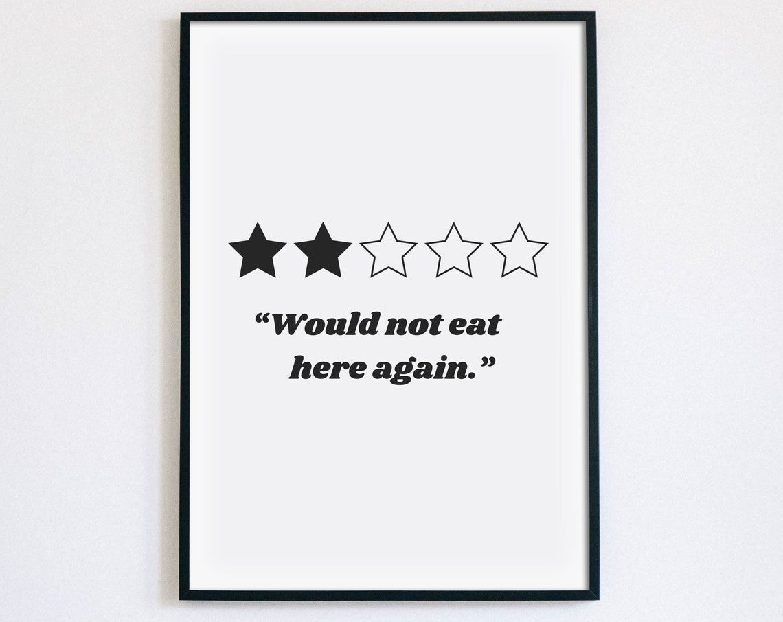 Would Not Eat Here Again Funny Two Star Review Kitchen Quote Poster