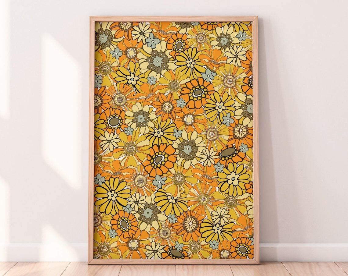 70s Retro Floral Pattern, Wall Art Print