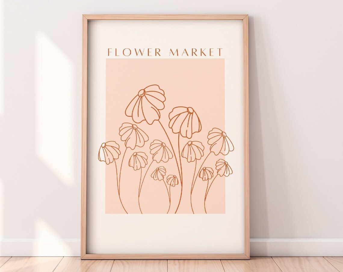 Peachy Pink Flower Market Art Print, Neutral Boho