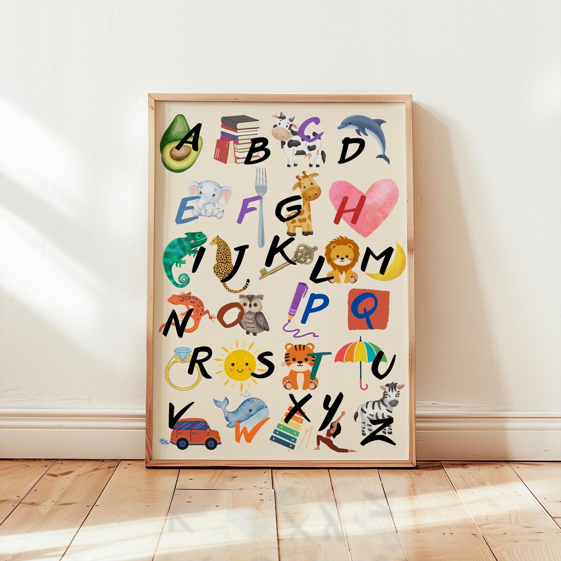 Kids Animal Alphabet Poster A To Z Illustrated Letters Nursery Decor - Image 2