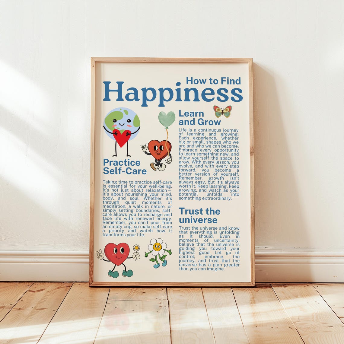 How To Find Happiness Practice Self Care Learn Grow Mindset Poster