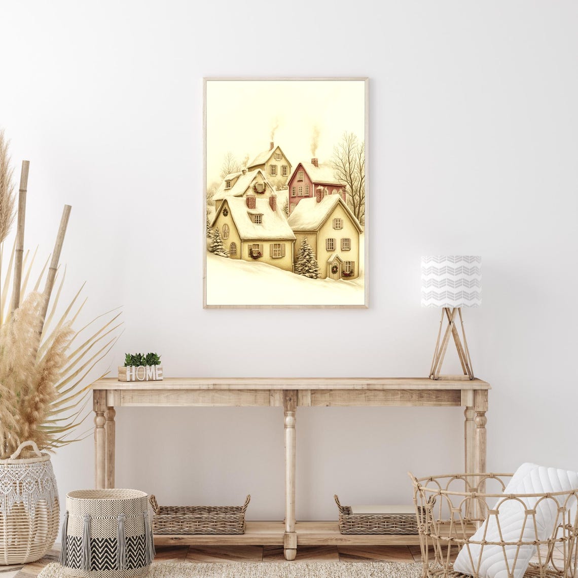 Snowy Christmas Village Cozy Cottages Winter Scene Art Poster - Image 4