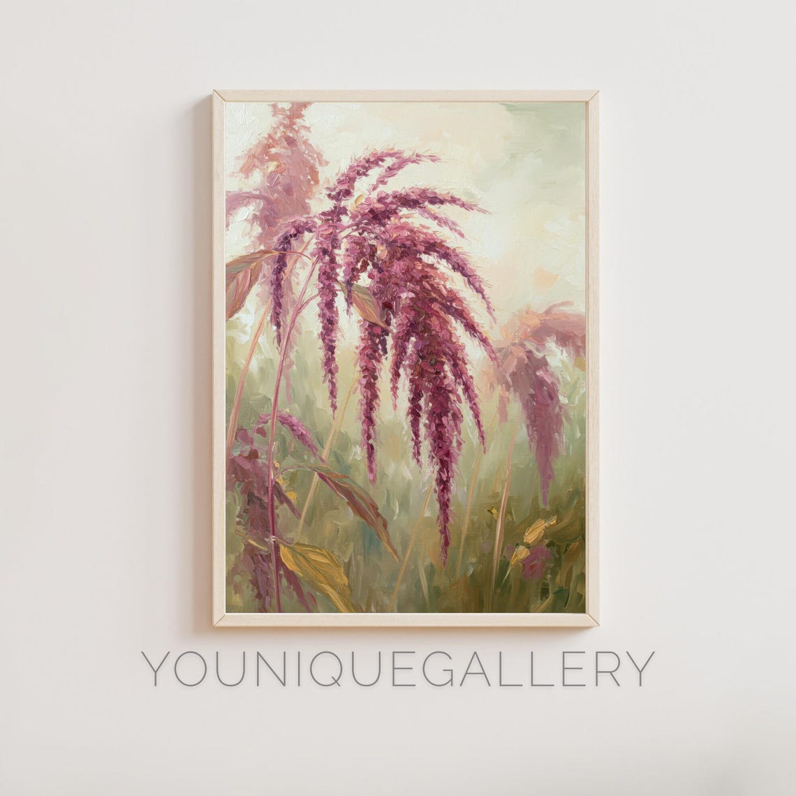 Amaranthus Print Moody Botanical Wall Art With Deep Pink Burgundy Tones Elegant Vertical