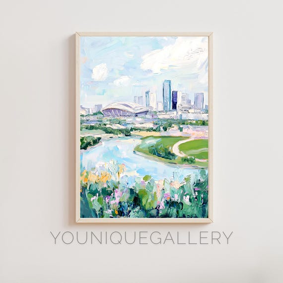 Arlington Texas Oil Painting Wall Art Att Stadium Urban City Print Modern Decor Dallas Skyline Poster