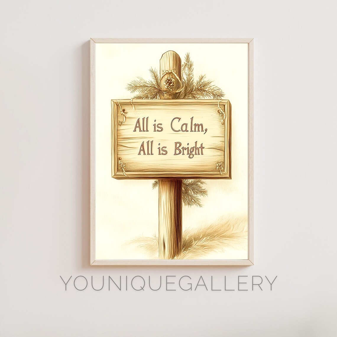 All is Calm All is Bright Wooden Sign Christmas Quote Poster