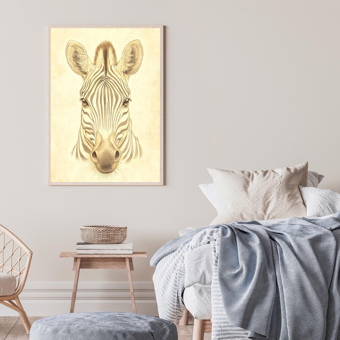 Zebra Portrait Front View Sepia Sketch Safari Wildlife Animal Wall Art - Image 2