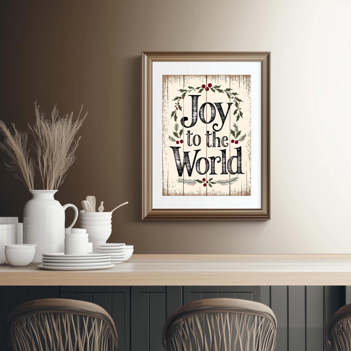 Joy to the World Christmas Typography Rustic Sign Wall Poster - Image 2