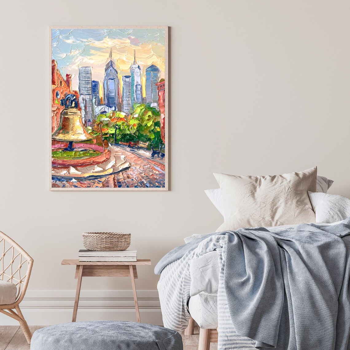 Philadelphia Liberty Bell Downtown Skyline Golden Hour Oil Art Poster - Image 2