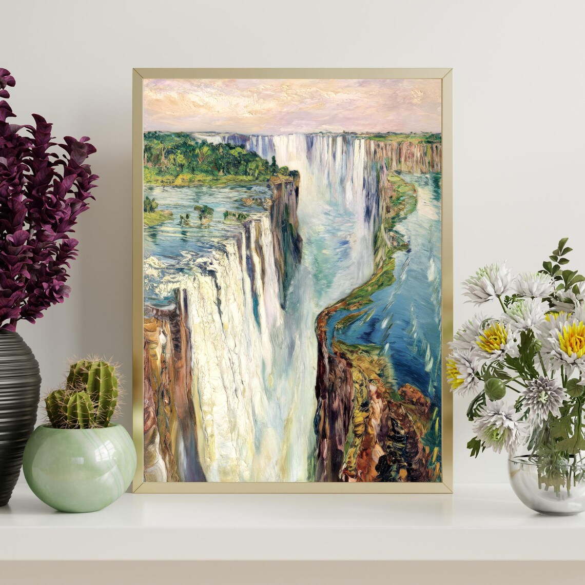Victoria Falls Zambia Aerial Waterfall Gorge Oil Painting Poster - Image 4
