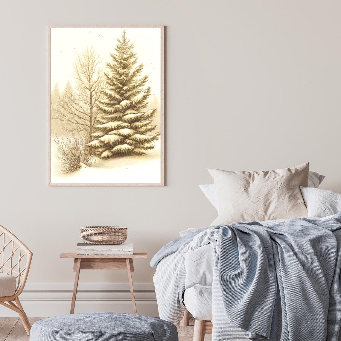Snow Covered Pine Tree Winter Forest Landscape Sketch Poster - Image 3