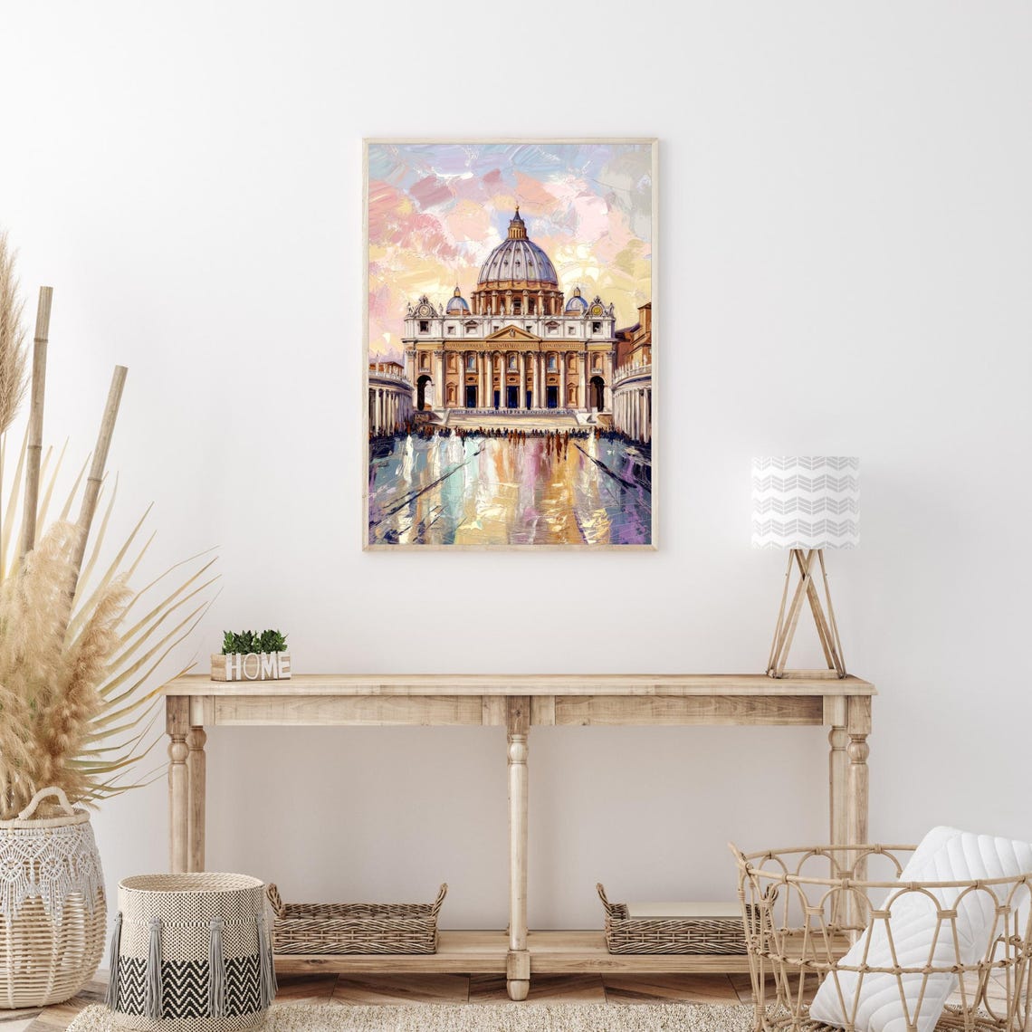 St Peters Basilica Vatican City Sunset Square Oil Painting Poster - Image 3