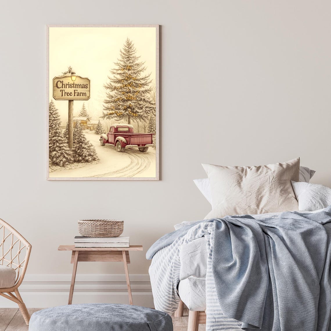 Christmas Tree Farm Sign Vintage Red Truck Snowy Scene Poster - Image 2