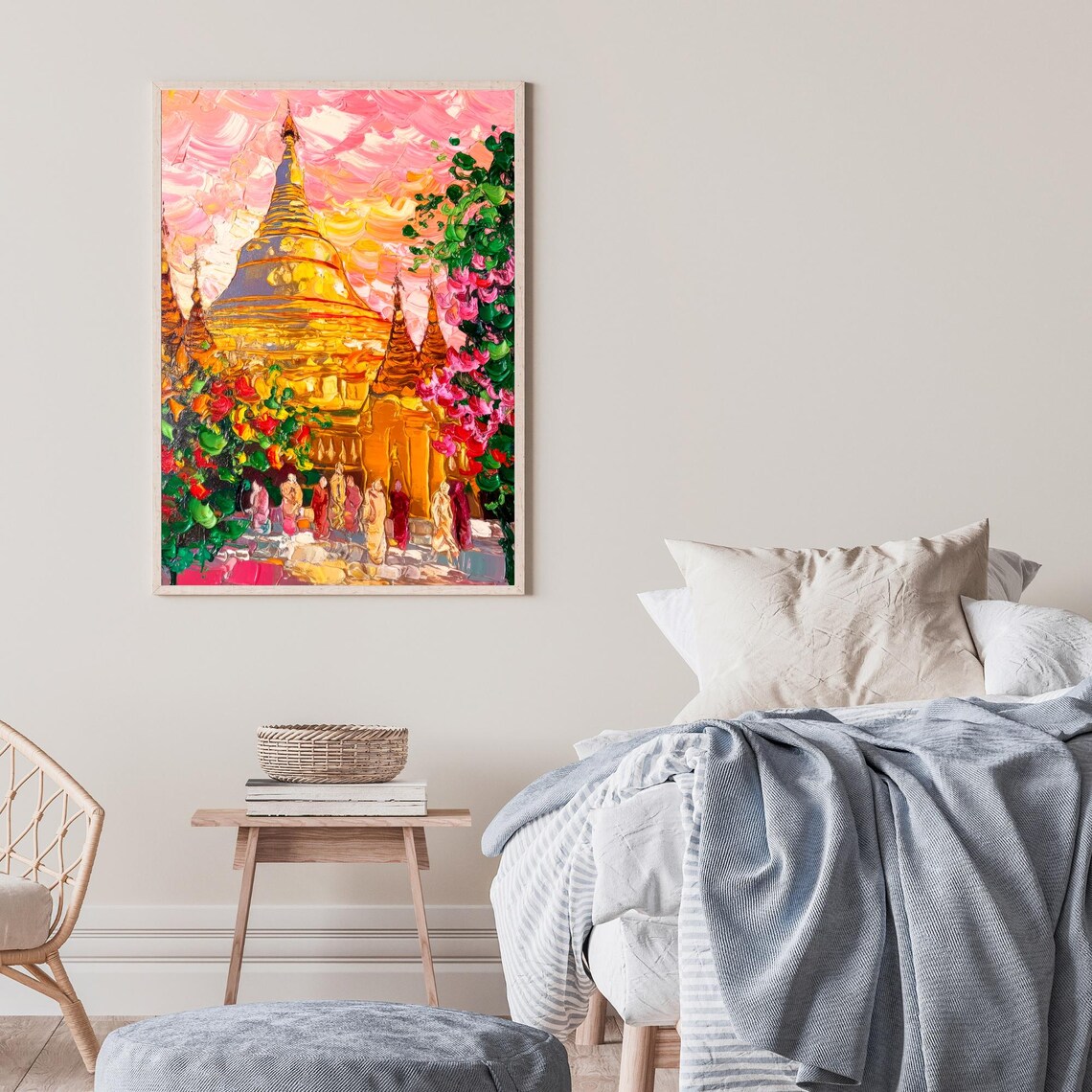 Shwedagon Pagoda Myanmar Golden Stupa Sunset Painting Travel Poster - Image 2